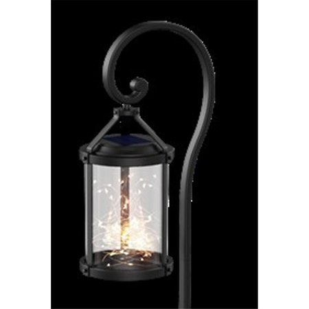 CERRAR 12 in. Round Coach Lantern Solar Garden Stake - Black - Metal CE1682573